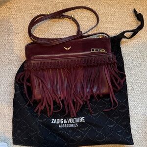 Zadig & Voltaire Dark Red Fringe Crossbody Bag